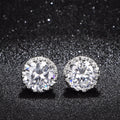 Silver Tone Crown Bezel Round Clear Stone Stud Earrings view 2