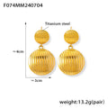 Ribbed Double Disc Drop Earrings Gold Steel Metal Stud Posts view 7