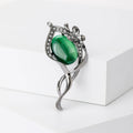 Green Oval Stone Floral Leaf Brooch Decorative Lapel Pin view 4