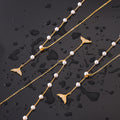 Gold Imitation Pearl Necklace With Crystal Whale Tail view 4