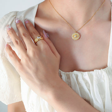 Evil Eye Round Pendant Necklace With Zircon Gold Or Steel