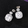 Silver Tone Cushion Crystal Halo Drop Stud Earrings view 2