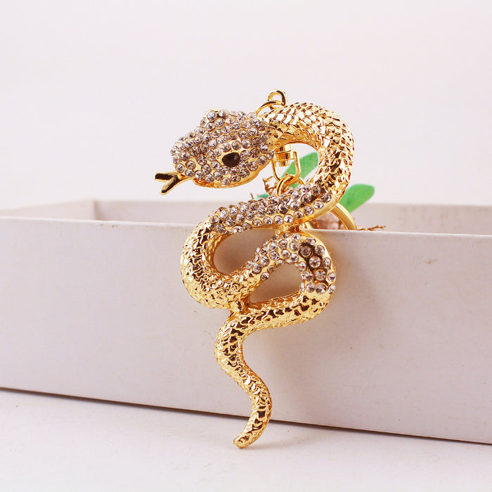 Cute Rhinestone Python Snake Keychain Coiled Animal Bag Charm