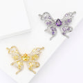 Crystal Butterfly Brooch Purple Yellow Teardrop Center Stones view 1