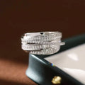 Layered Baguette And Pave Wide Ring In Polished Silver Tone view 3