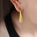 Teardrop Drop Earrings Gold Steel White Enamel Tips view 4