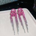 Crystal Circle Long Tassel Earrings in Five Bold Colors view 6