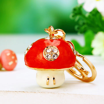Red Jeweled Mushroom Keychains in Three Plain Braided and Fortune Loop Options