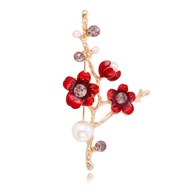Front product view of the red flower brooch