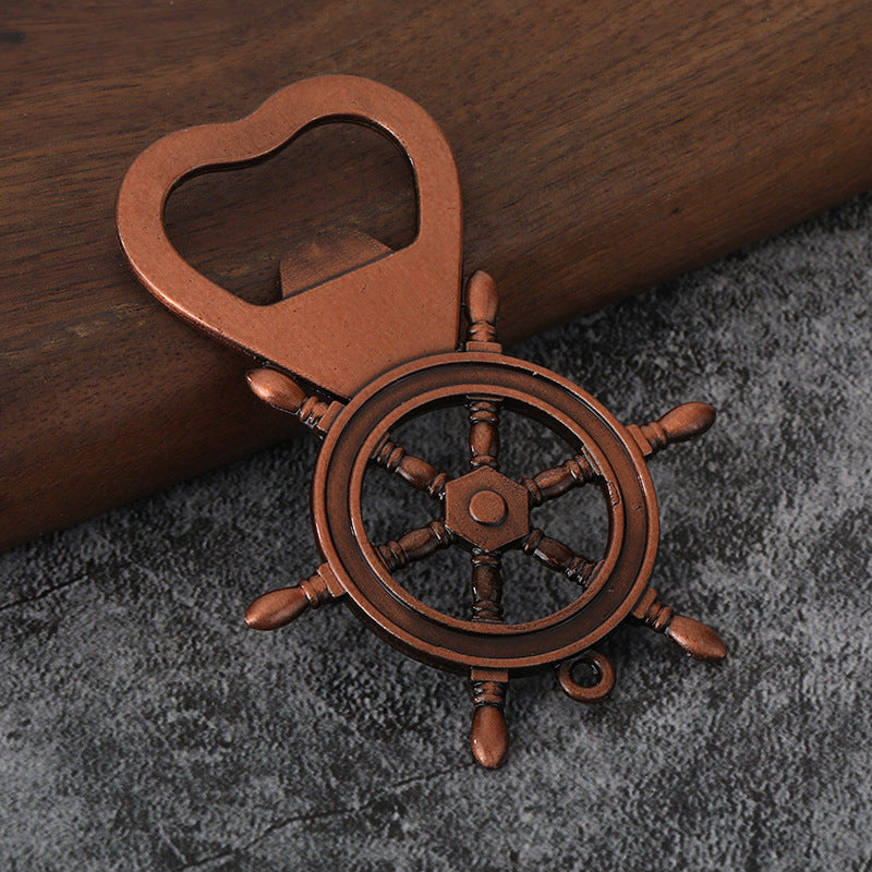 Nautical Ship Wheel Bottle Opener Keychain Zinc Alloy Bag Charm