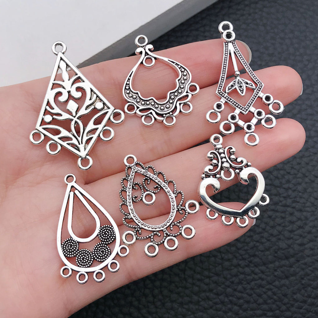 Zinc Alloy Teardrop Heart Multi Hole Connector Charm for DIY Boho Earrings Jewelry