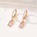Gold Tone Rectangular Faceted Crystal Huggie Drop Earrings in Seven Colors view 7