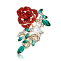 Red Rhinestone Rose Brooch Green Crystal Leaf Pearl Pin view 5