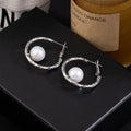 Silver and Pale Gold Pearl Look Open Hoop Earrings view 4