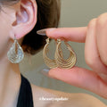Layered Metal Wire Teardrop Huggie Earrings Fashion Jewelry view 2
