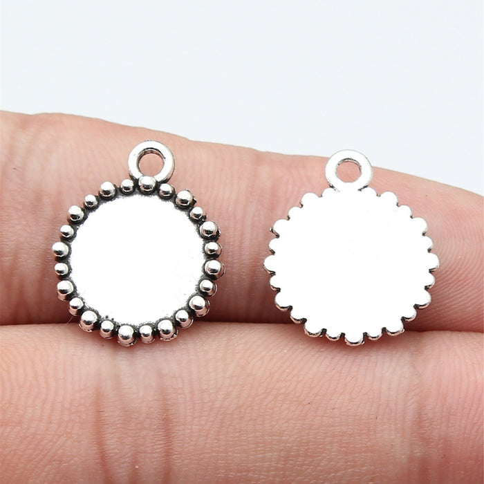 Antique Silver Metal Beaded Round Pendant Bezel For Jewelry Making