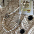 Double Layer White Pearl Necklace Silver Rhinestone Bows view 2