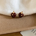 Red Strawberry And Heart Earrings With Polished Metal Tone Details view 6