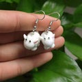 Silver Tone White Sheep Figure Novelty Hook Earrings view 4