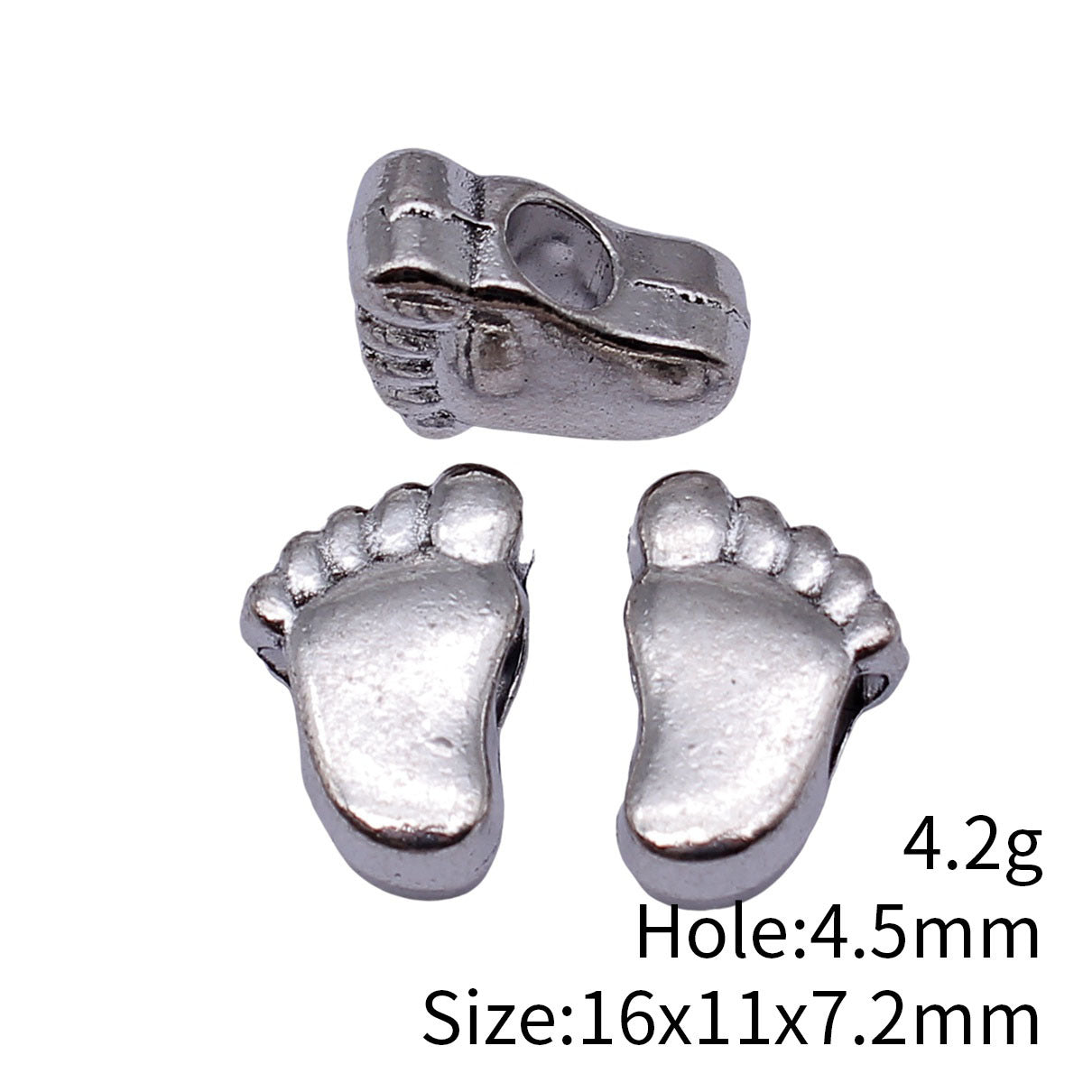 16x11x7.2mm 4.2g Antique Silver Zinc Alloy Footprint Shape Large Hole Double Sided Beads for Bracelet Jewelry Making