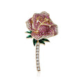 Rhinestone Rose Brooch Enamel Leaf Crystal Stem Pin view 2