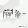 Silver Butterfly Stud Earrings Pave Clear CZ Petite Pair view 4