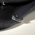 Silver Open Multi Band Ring Beaded Row Pavé Clear Stones view 3