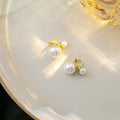 Double Pearl Look Gold Tone Clip On Stud Style Earrings view 1