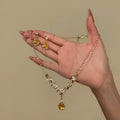 Yellow Teardrop Crystal Necklace Earring Set 2 Tones view 2
