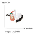 Enamel Crane and Handbag Brooch in White Pink and Black view 6