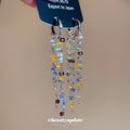 Silver Tone Colorful Crystal Heart Tassel Huggie Earrings view 1