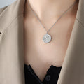 Round Wave Coin Pendant Necklace Gold or Steel Tone view 6