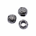Openwork Floral Barrel Large-Hole Antique Silver Metal Bead view 3