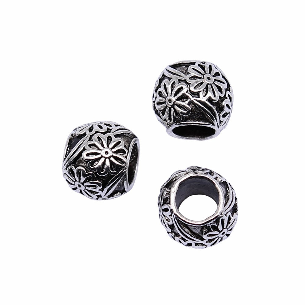 10x8mm 2g Antique Silver Zinc Alloy Large Hole Loose Metal Beads for Bracelet Jewelry Making
