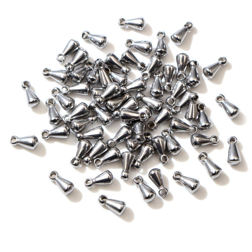 Steel Tone Mini Teardrop End Charms With Top Loop, close view of the finish and front surface