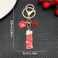 Red Fortune Tag Lucky Cat and Blossom Metal Keychain Set view 4