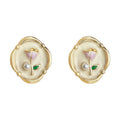Gold Cream Enamel Tulip Stud Earrings Pink Pearl Accent view 5