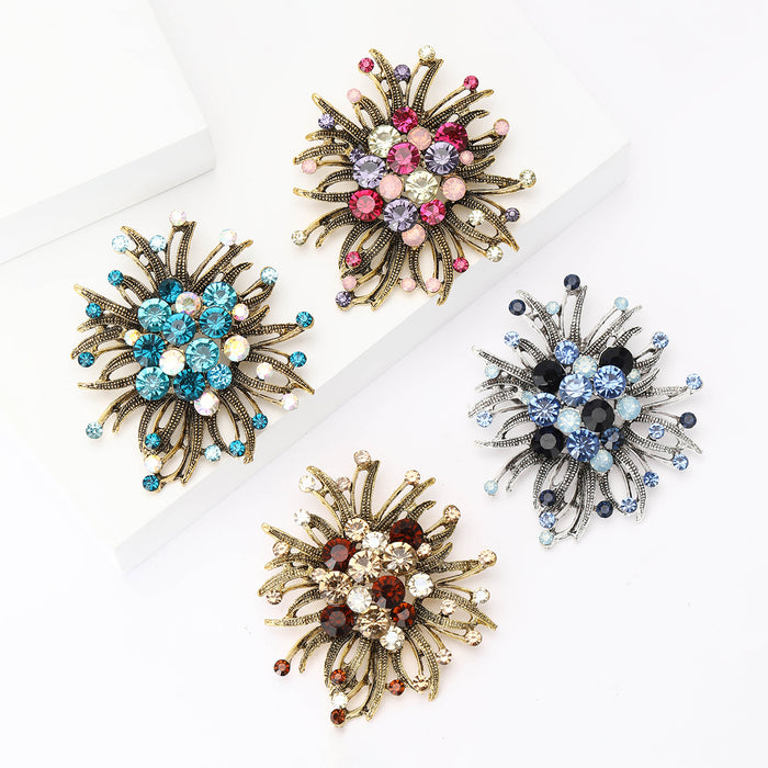 Crystal Firework Flower Brooch in Four Color Arrangements