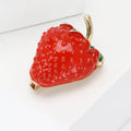 Red Enamel Strawberry Brooch with Green Leaf Detail view 2