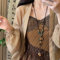 Multicolor Ceramic Bead Ring And Leaf Pendant Necklace view 3