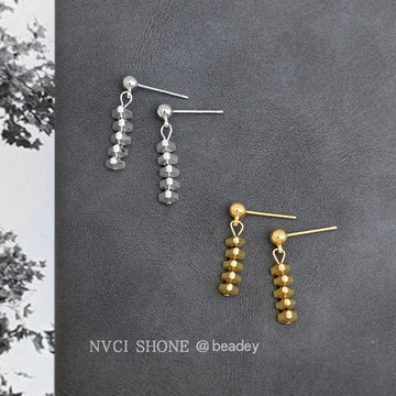 Metal Ball Post Faceted Bead Bar Drop Earrings Two Tones