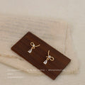 Twisted Rope Bow Drop Stud Earrings Clear Teardrop Stones view 4