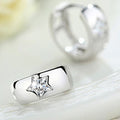 Silver Wide Band Star Clear CZ Huggie Hoop Earrings view 3