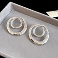 Silver Tone Double Layer Round Statement Stud Earrings view 1