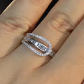 Silver Tone Open Dual Band Ring Baguette Clear CZ Metal view 2