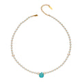 Pearl Bead Teardrop Stone Pendant Necklaces Five Color Styles view 5