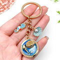 Six Blue Seahorse Shell Ocean Metal Keychain Designs view 3