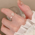 Silver Open Oval Cabochon Ring Flower Crystal Terminal view 4