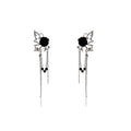 Black Rose Butterfly and Silver Chain Tassel Stud Earrings view 5