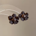 Brown Fabric Flower and Polka Dot Stud Earrings Set view 7